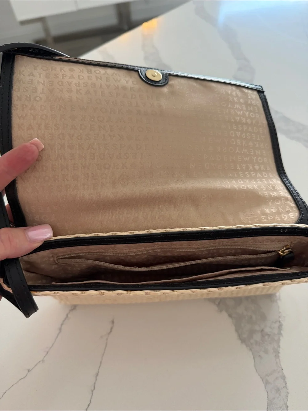 kate spade Black & Natural Straw Crossbody Clutch